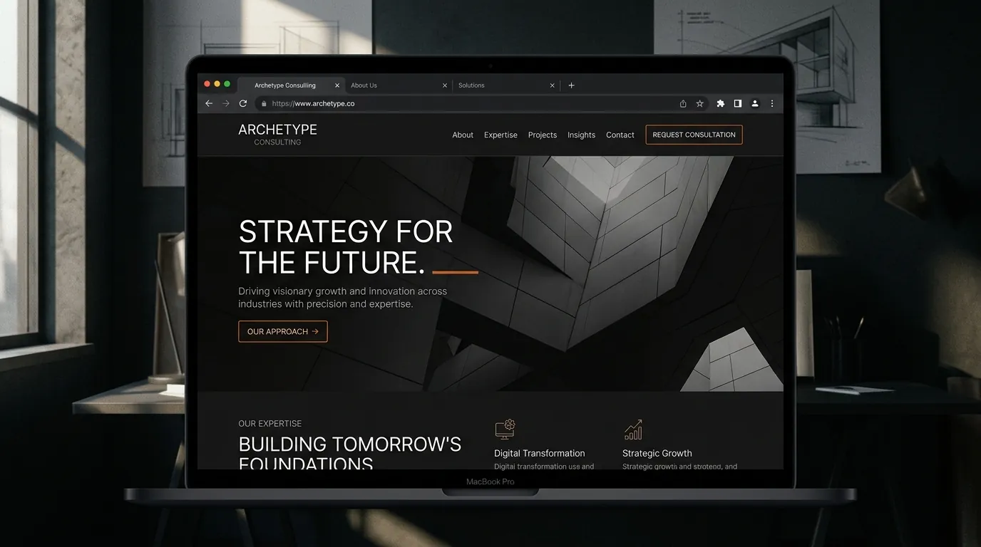 Modern business website design in a browser mockup