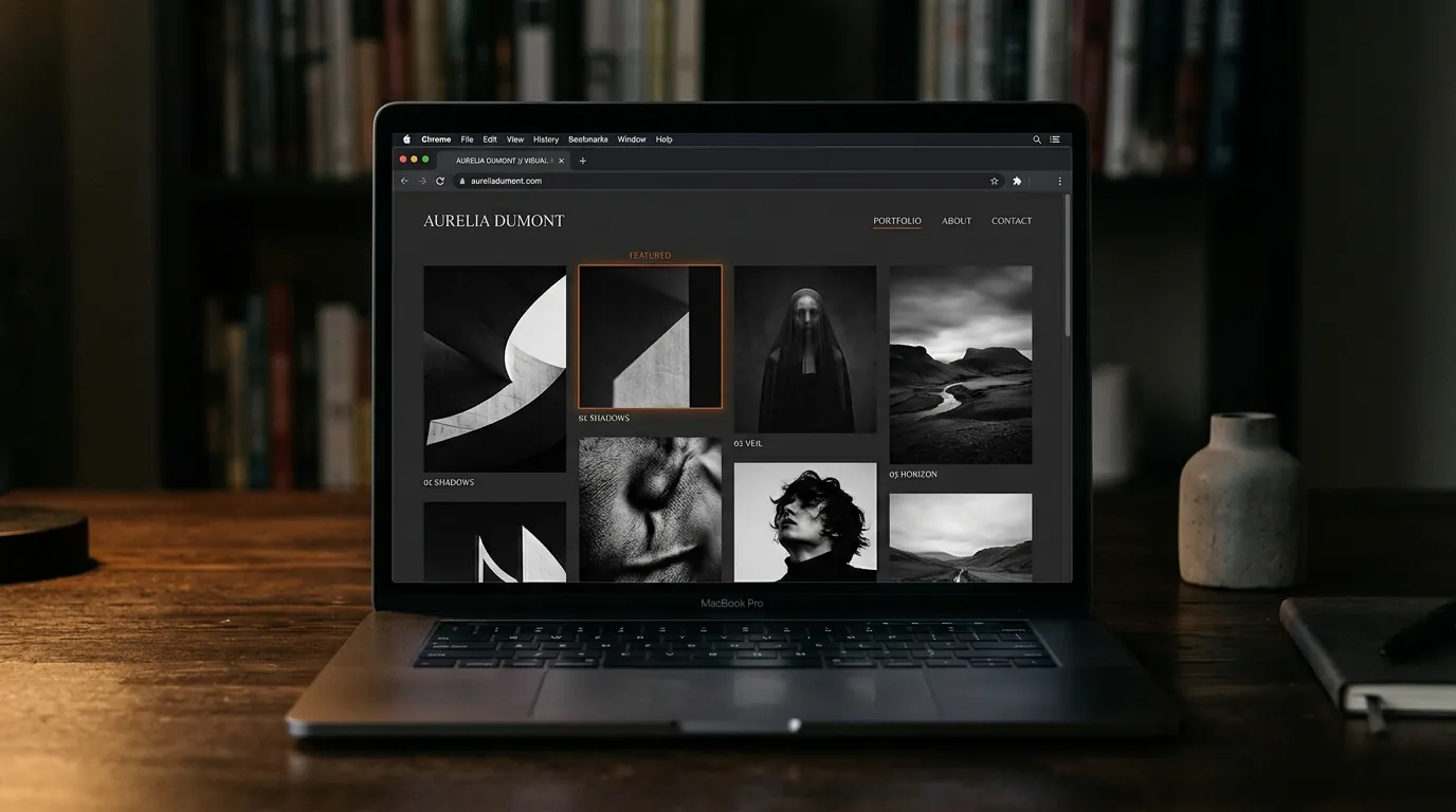 Elegant gallery grid portfolio website mockup